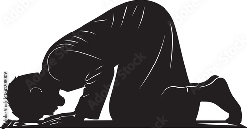 Silhouette of a muslim man in prayer showing humility and devotion