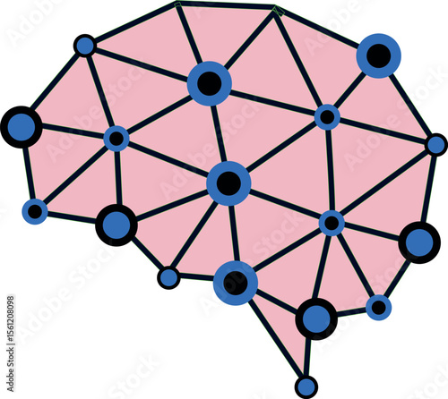 A vector illustration depicting the human brain as a network of interconnected dots and lines, symbolizing neural connections, intelligence, and technology.