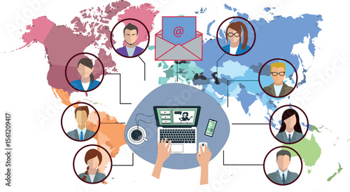 Vector Concept of Online Collaboration and Remote Teamwork. Set for work from anywhere theme, remote work, lifestyle