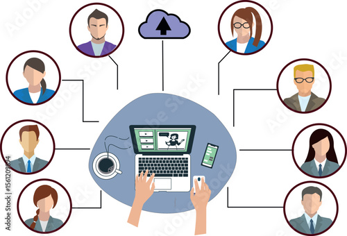 Vector Concept of Online Collaboration and Remote Teamwork. Set for work from anywhere theme, remote work, lifestyle