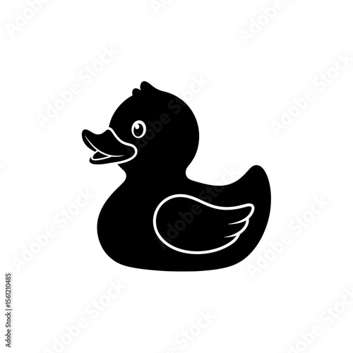 Isolated rubber ducky with defined wing and beak and eye, a child's toy for water play and bath time