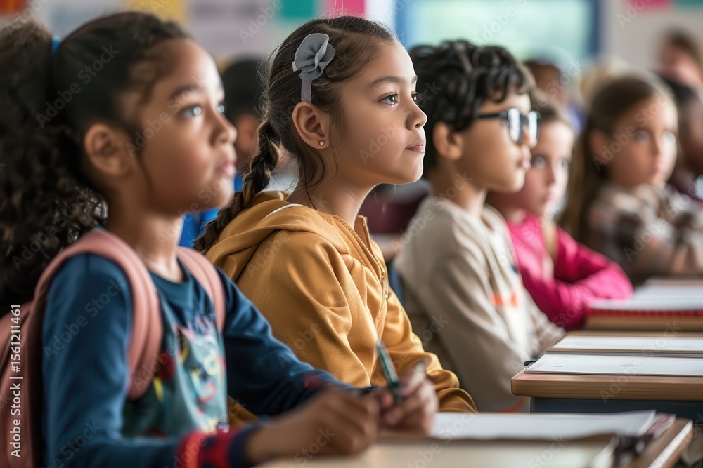 diverse schoolchildren attentive in classroom diverse schoolchildren attentive in classroom