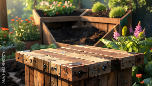 Rustic Wooden Table Surface Garden Sunny