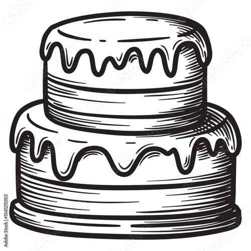 Hand drawn illustration of a two tier cake with icing perfect for celebratory events
