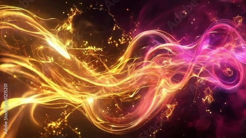 Radiant Swirls of Light – Abstract Energy in Gold, Pink, and Yellow on Dark Background