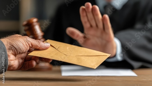 Justice Prevails: A judge's firm refusal against bribery symbolizes upholding justice and integrity in a court of law, emphasizing the fight against corruption.