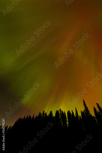 Spectacular displays of shimmering light from Aurora Borealis in the night sky. It was an amazing display of the Northern Lights