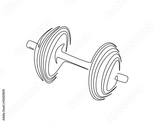 Dumbbell gym equipment outline drawing illustration. one continuous line drawing of barbel or dumbbell.
