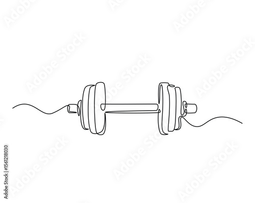 Dumbbell gym equipment outline drawing illustration. one continuous line drawing of barbel or dumbbell.