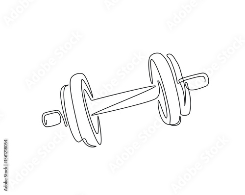 Dumbbell gym equipment outline drawing illustration. one continuous line drawing of barbel or dumbbell.