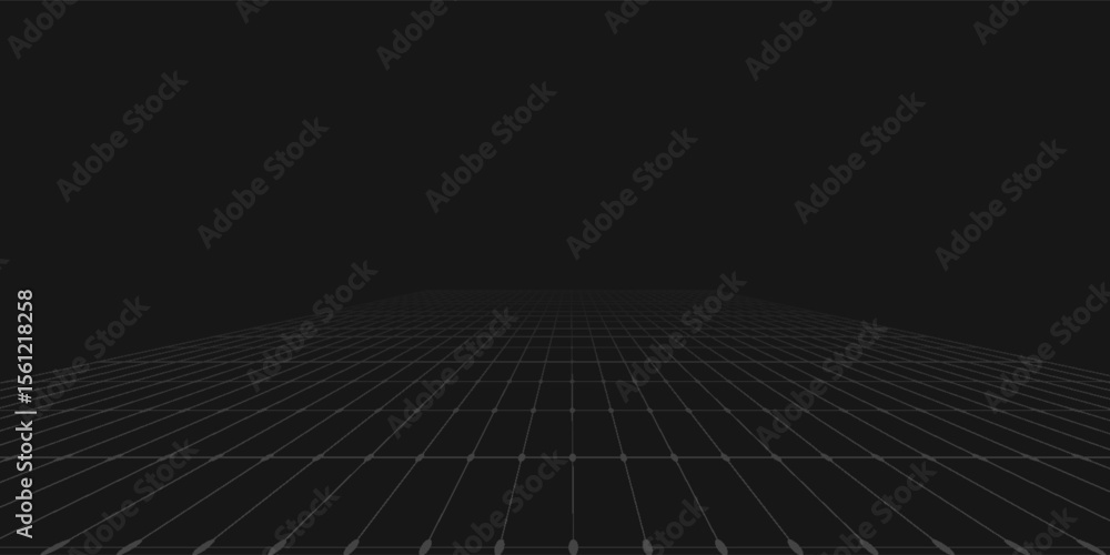 Naklejka premium Abstract digital grid design in dark theme. Modern gird perspective floor