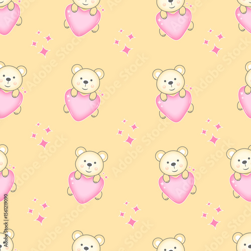 Wallpaper Mural Hand drawn seamless pattern with bear animal. Perfect for kids fabric, textile, nursery wallpaper. Cute animals design. Vector illustration. Torontodigital.ca