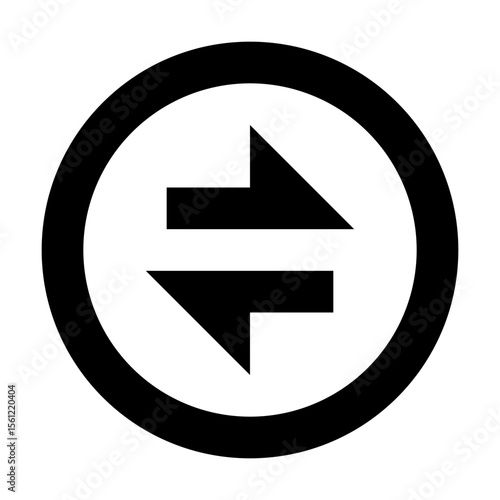 Black circle containing two horizontal arrows pointing in opposite directions on a white background