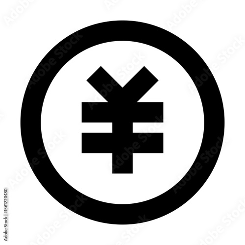 Yen symbol inside a circle in black and white representing japanese currency and financial markets