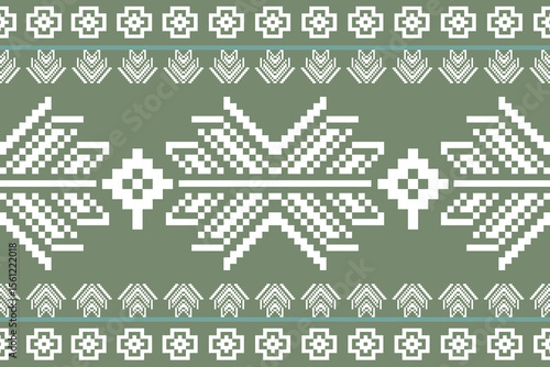 thai pixel art seamless zigzag  pattern traditional ethnic digital border