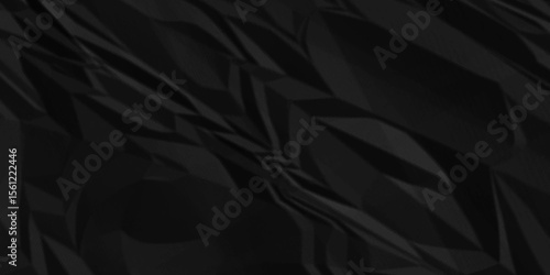 Wrinkled paper creased black crumpled texture. Black crumpled and top view textures can be used for background of text or any contents.	
