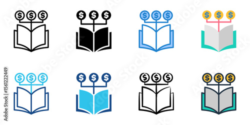 Financial education icon set multiple style collection 
