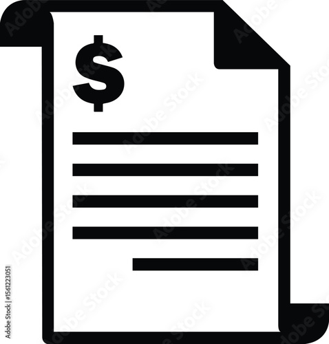 A stylized black and white icon of a document with a dollar sign, representing a bill or invoice.