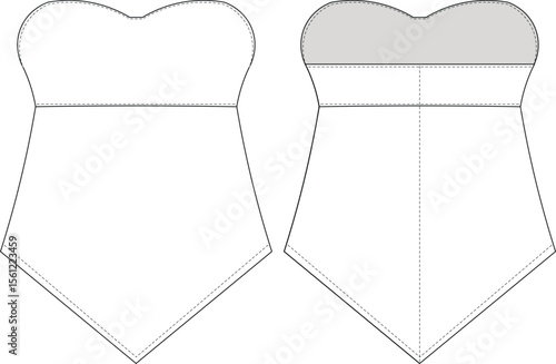 sleeveless strapless sweetheart neck fit elastic triangle hem blouse toptemplate technical drawing flat sketch cad mockup fashion woman design style model 
