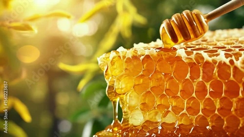 Dripping Honey from Honeycomb – A Natural Delight of Sweetness and Structure