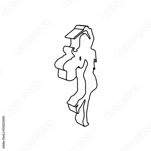 The outline of a large enchantress symbol is made with black lines. 3D view of the object in perspective. Vector illustration on white background
