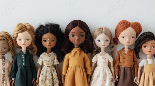 Row of handcrafted dolls