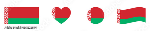 Free Download Belarus national flags set in square, heart, circle and waving formats. Belarus flags collection. Set of Belarus flags icons isolated on white background. Vector illustration. - GFXLoad