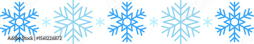 Winter snow icon white with blue snowflakes on a divider background. Festive Christmas banner, New Year card. Symbol of frosty whether and happy holidays. Vector illustration