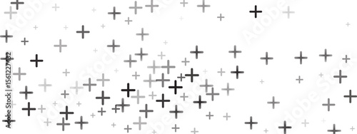 Plus sign seamless pattern in grayscale tones. Abstract background with repeated cross symbols for healthcare or math-themed designs. Vector illustration.
