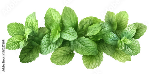 Mint leaves on transparent  white background in PNG format.