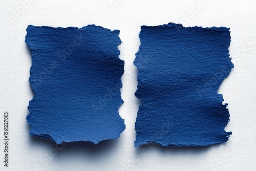 Wallpaper Mural Two torn, dark-blue rectangular paper scraps, textured, slightly curved, lie on a white background Torontodigital.ca