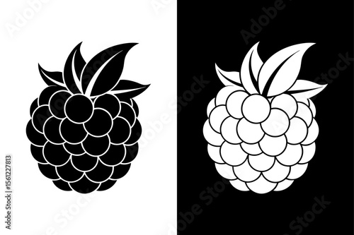 Sweet and Healthy Blackberries Icon. Black and White Vector Illustration