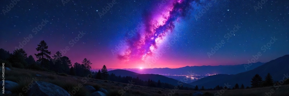 Fototapeta premium Meteor Shower Illuminates Night Sky Breathtaking Celestial Event over Dramatic Landscape