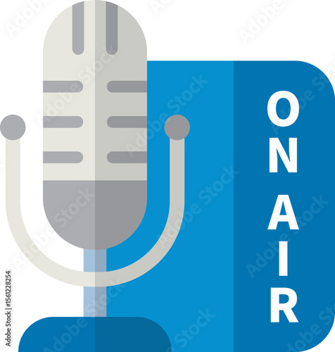 A stylized microphone icon broadcasts "ON AIR," signifying live audio transmission.