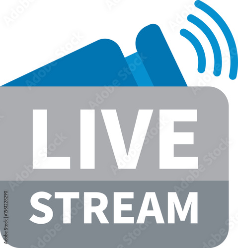 A stylized logo depicting a live stream concept with signal waves and text.