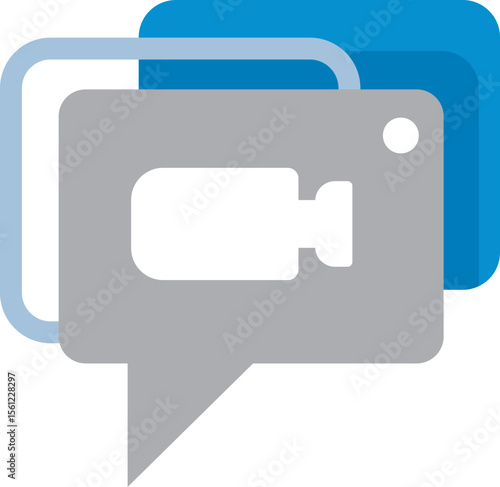 Abstract graphic featuring a video camera icon within speech bubbles, suggesting video communication.
