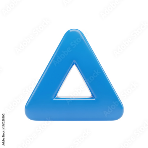 Shiny Blue Triangle Geometric Shape on Transparent Background Render