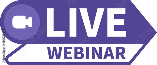A purple graphic displaying the words "LIVE WEBINAR" with a video camera icon.