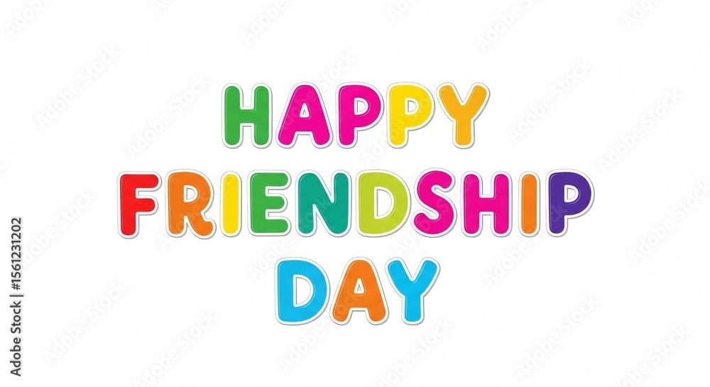 Obraz premium Vibrant Friendship Day Greeting Card Design - Colorful Typography on White Background