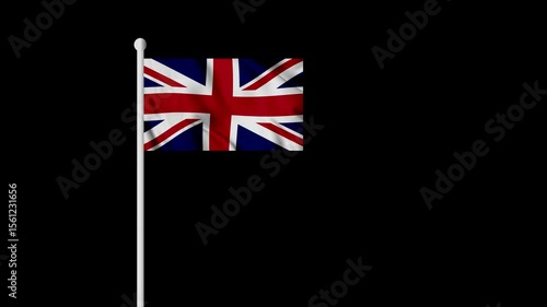 United Kingdom Waving Flag pole, United Kingdom Flag Waving Animation, United Kingdom Flag 4K Footage