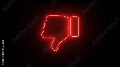 Red neon dislike icon animation. Glowing Thumbs Down motion. Outline dislike. hand gesture dislike.