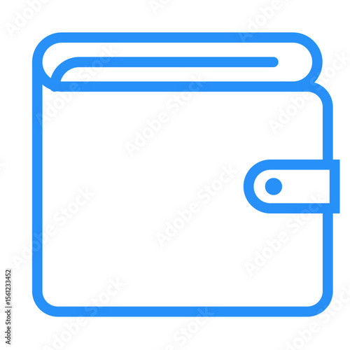 Illustration of a blue outlined wallet with a flap and a button closure on a white background