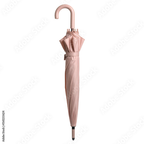 Elegant closed pink umbrella on white background still life photography minimalist style