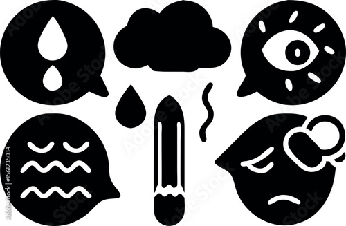 Emotional Stress Silhouette Icon Set