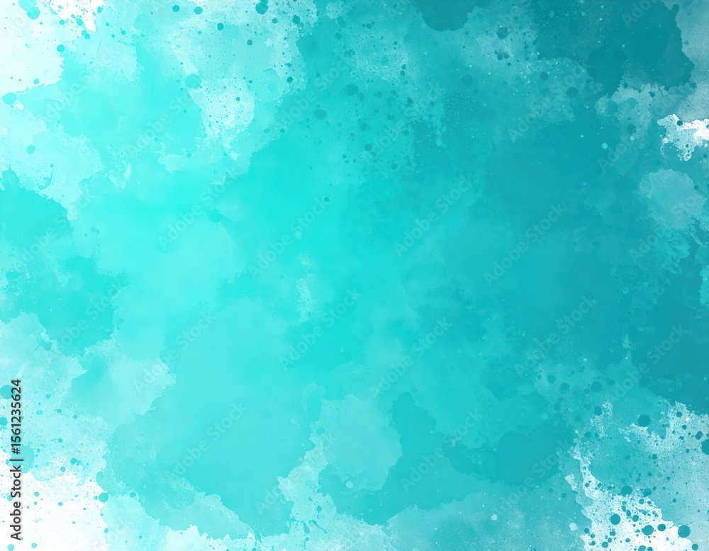 Fototapeta premium Abstract turquoise and teal watercolor splash background with paint splatters