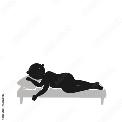 Black Silhouette Vector of Person Sleeping in Bed in Night Rest or Relaxation Scene on White Background Full HD