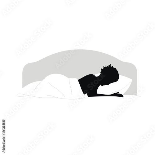 Black Silhouette Vector of Person Sleeping in Bed in Night Rest or Relaxation Scene on White Background Full HD