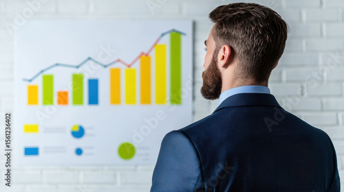 Businessman analyzing growth charts in modern office setting, showcasing data driven insights and strategic planning