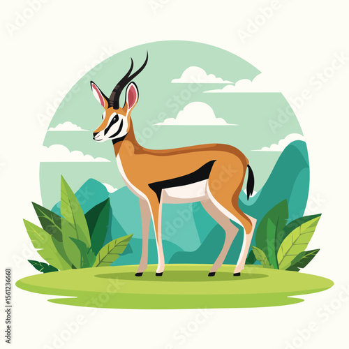 Springbok Flat Vector Illustration Featuring Serene Nature Elements.