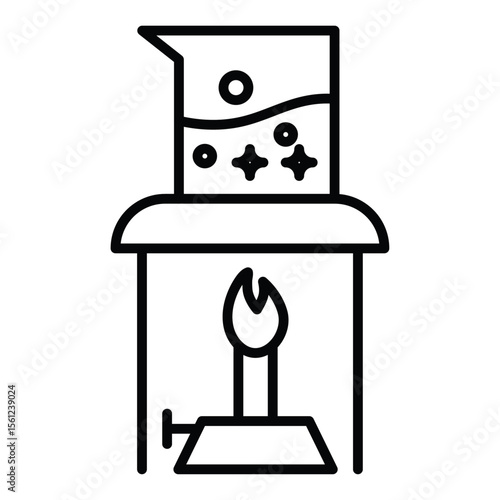burner boiling chemical icon Black and white outline flat sign vector